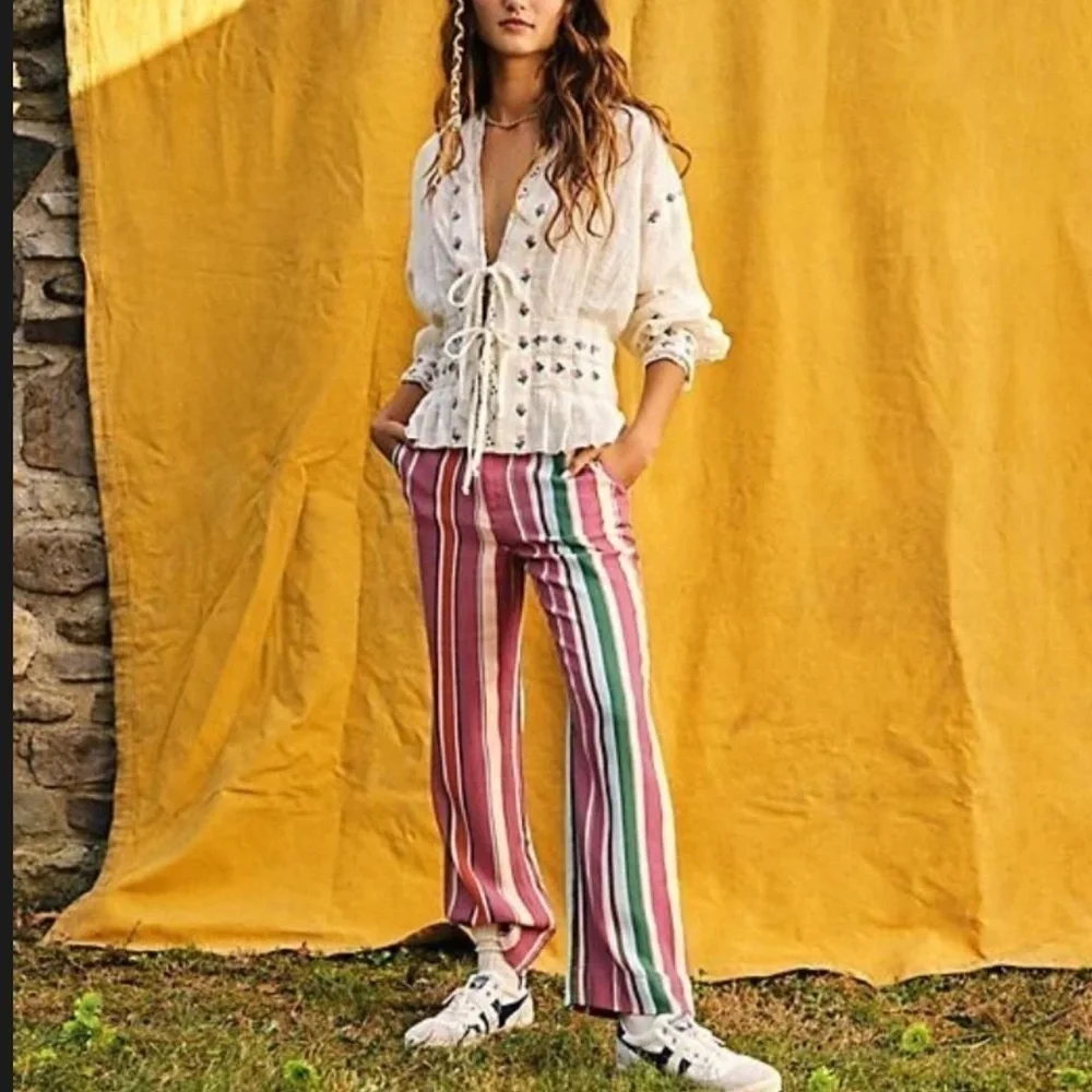 Free People La Paz Crop Flare Striped Pants size 2